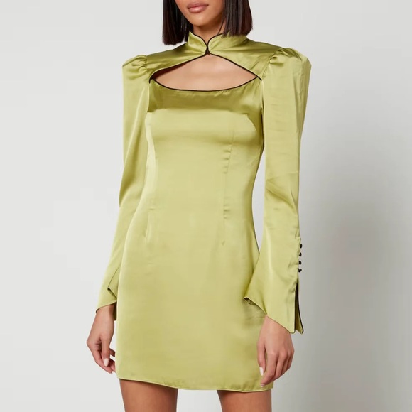 De La Vali green satin Vinyl mini dress - Picture 1 of 12